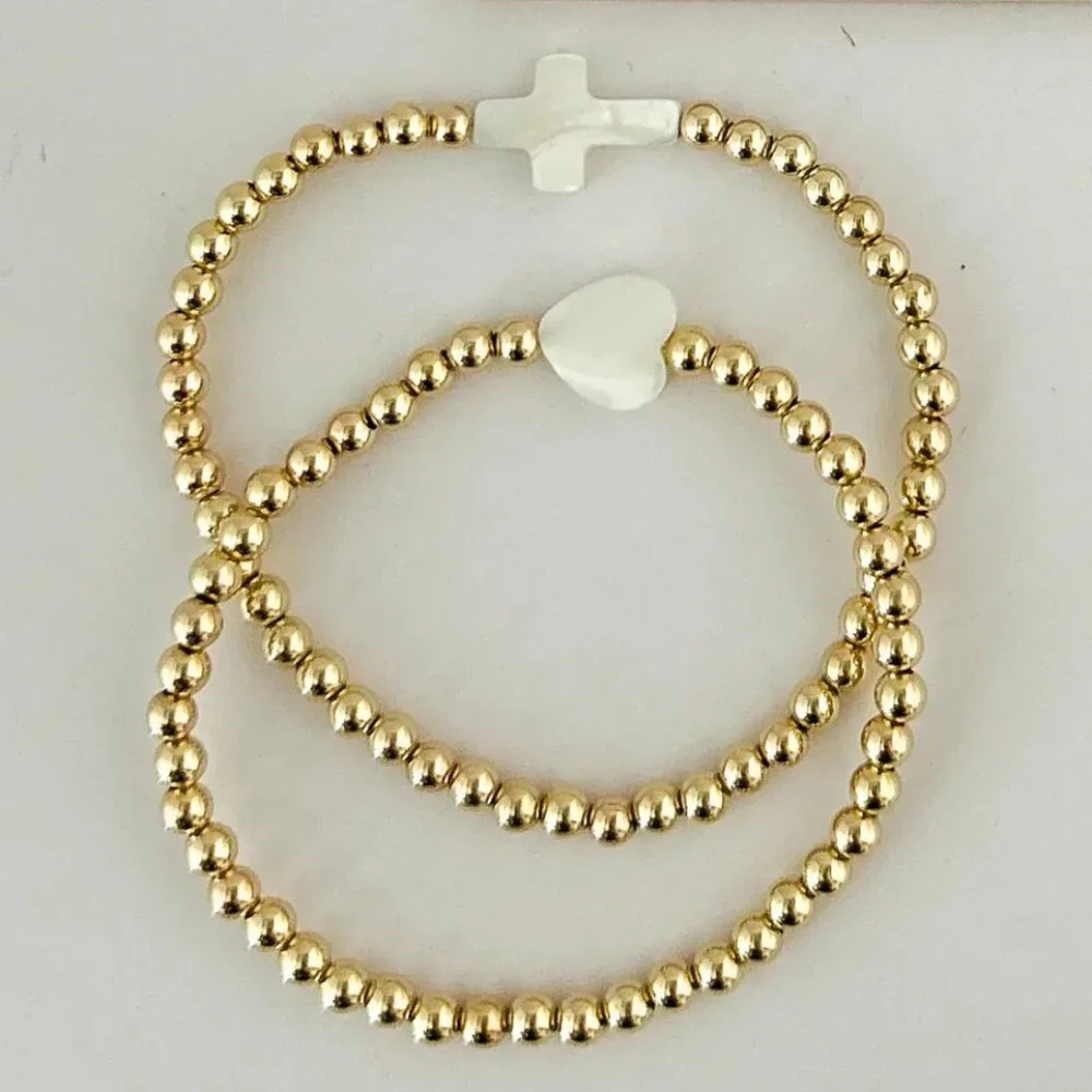 Matching Bracelet set Pearl Cross Non-Tarnish Gold Beaded Mommy & Me Matching